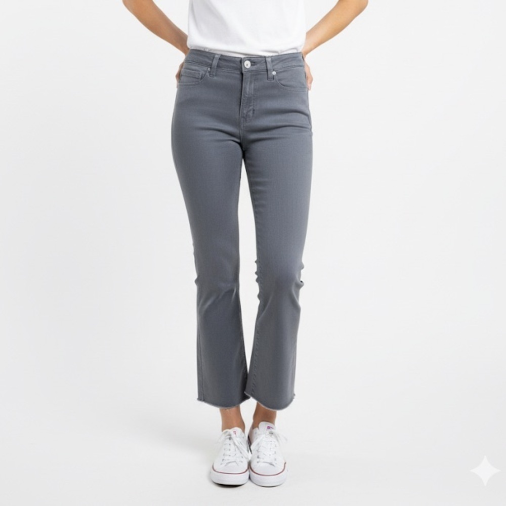 NWT L’Agence Kendra High Rise Crop Flare Jeans Gris Coated Gray Sz 25